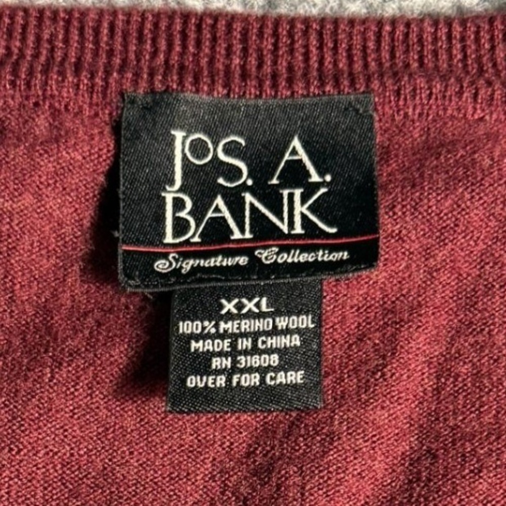 Jos. A. Bank Signature Collection Mens XXL Burgundy Argyle Merino Wool Sweater - Picture 3 of 7